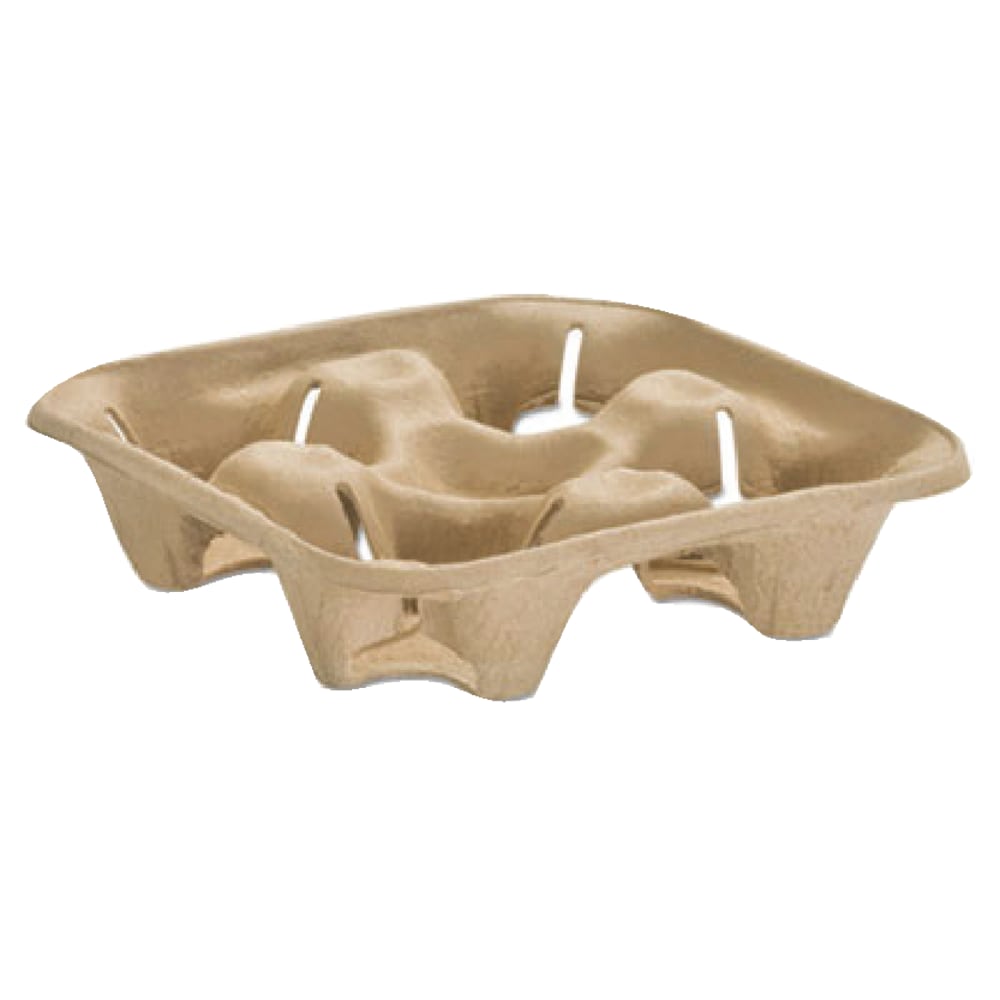 Chinet StrongHolder 4-Cup Tray, 1 3/4inH x 8 1/2inW x 8 1/2inD, Beige