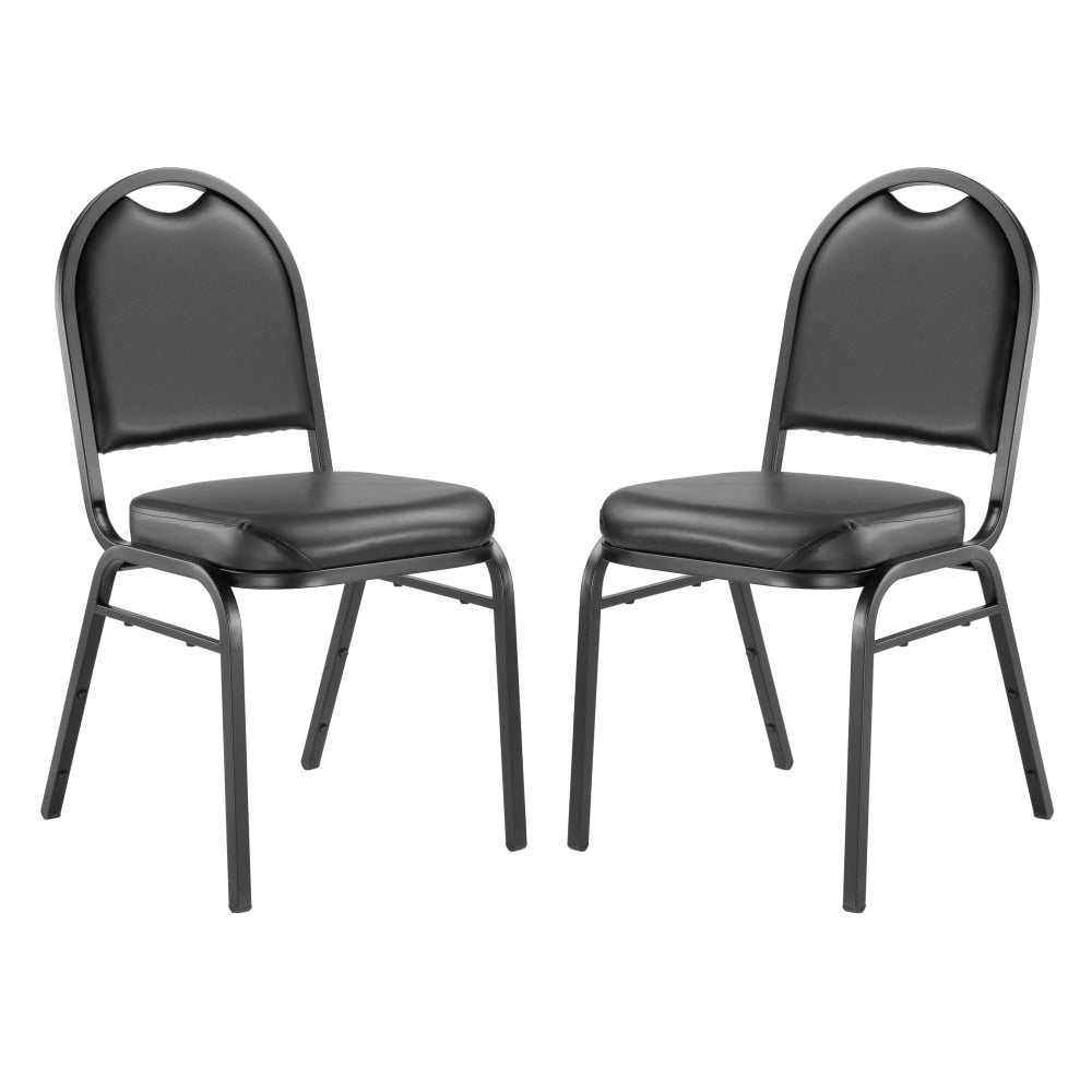 National Public Seating Dome-Back Padded Vinyl Seat, Stacking Banquet Chair, 16in Seat Width, Black Seat/Black Frame, Quantity: 2