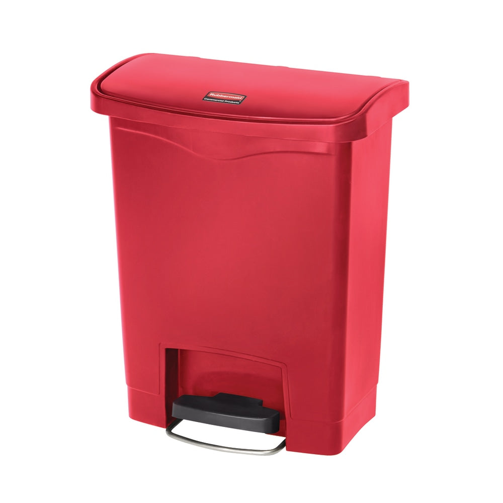 Rubbermaid Slim Jim Rectangular Plastic Wastebasket, Step-On, 8 Gallons, Red