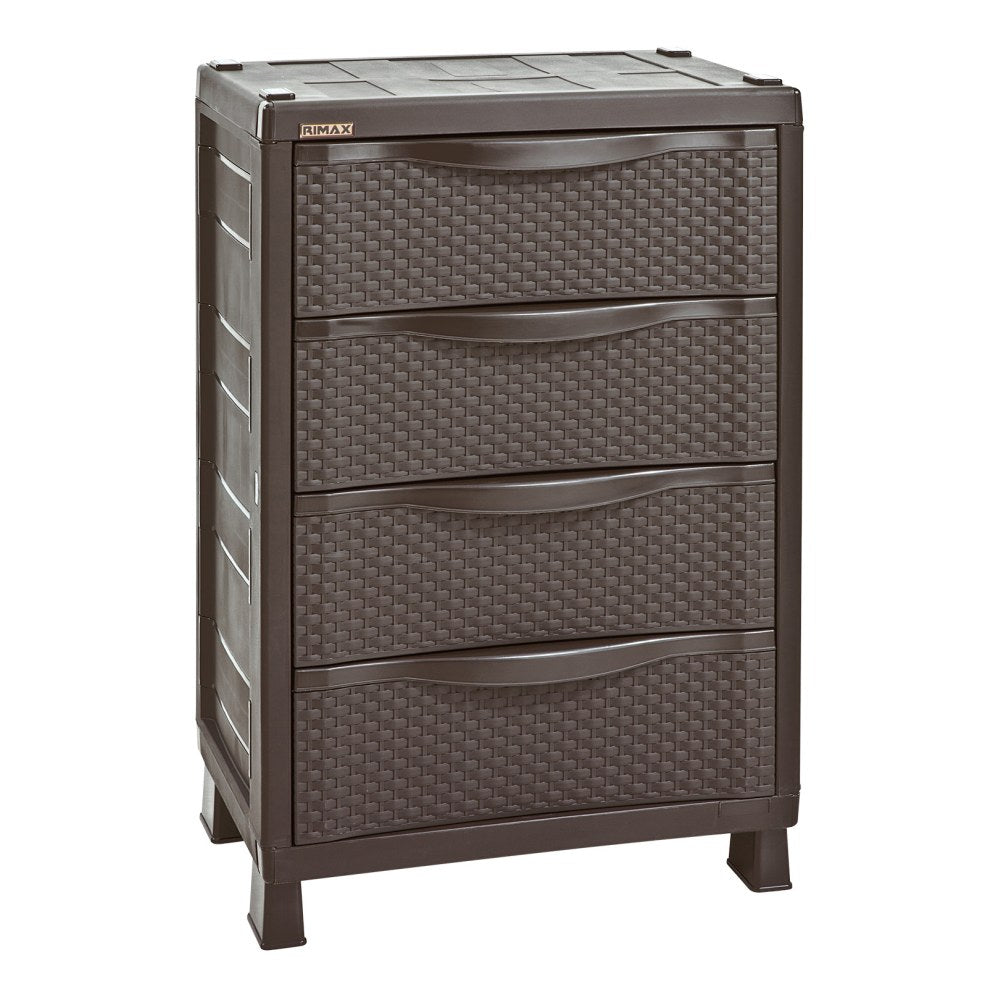 Inval 32inH 4-Drawer Rattan Storage Cabinet, Brown