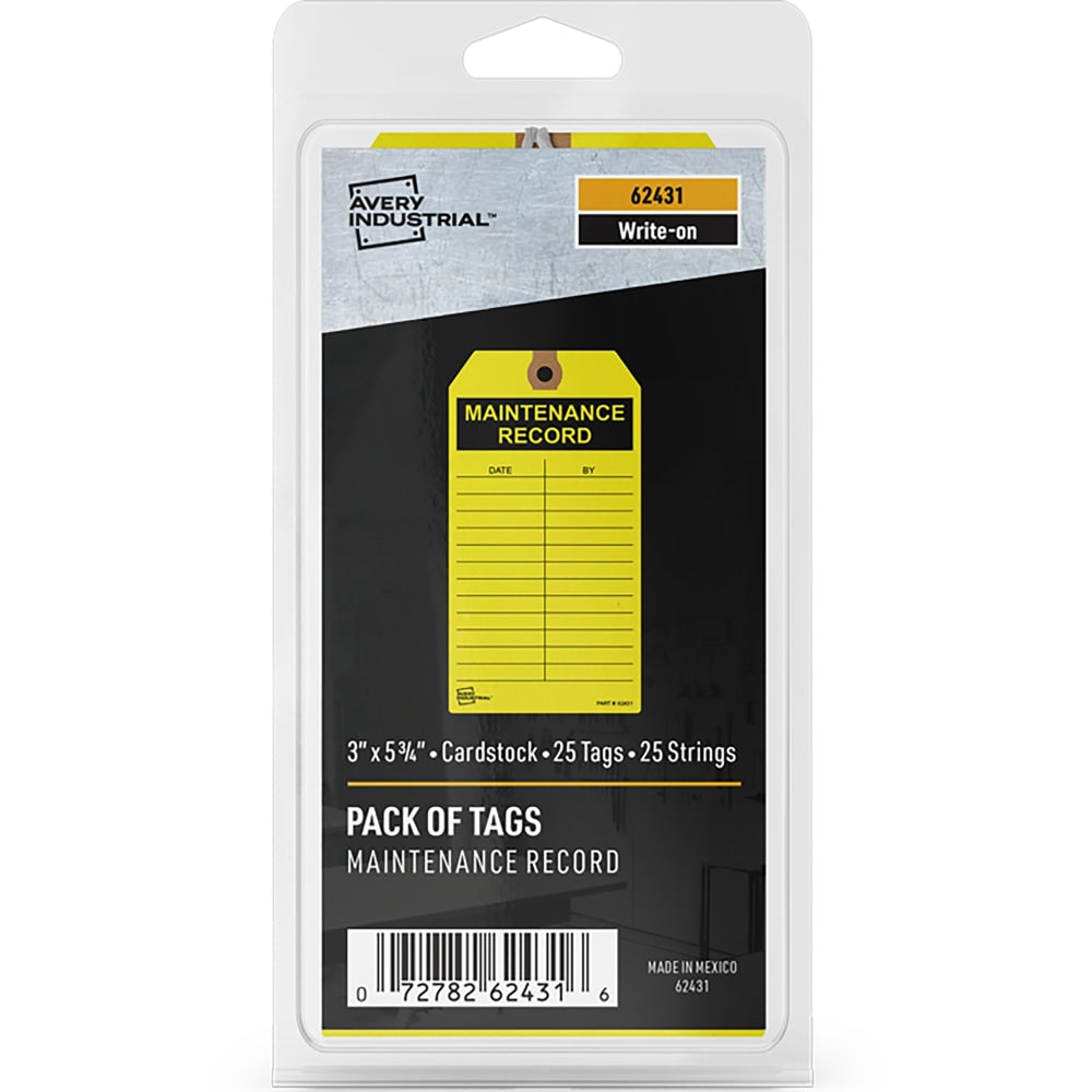 Avery Preprinted MAINTENANCE RECORD Hang Tags - 5.75in Length x 3in Width - 25 / Pack - Card Stock - Yellow