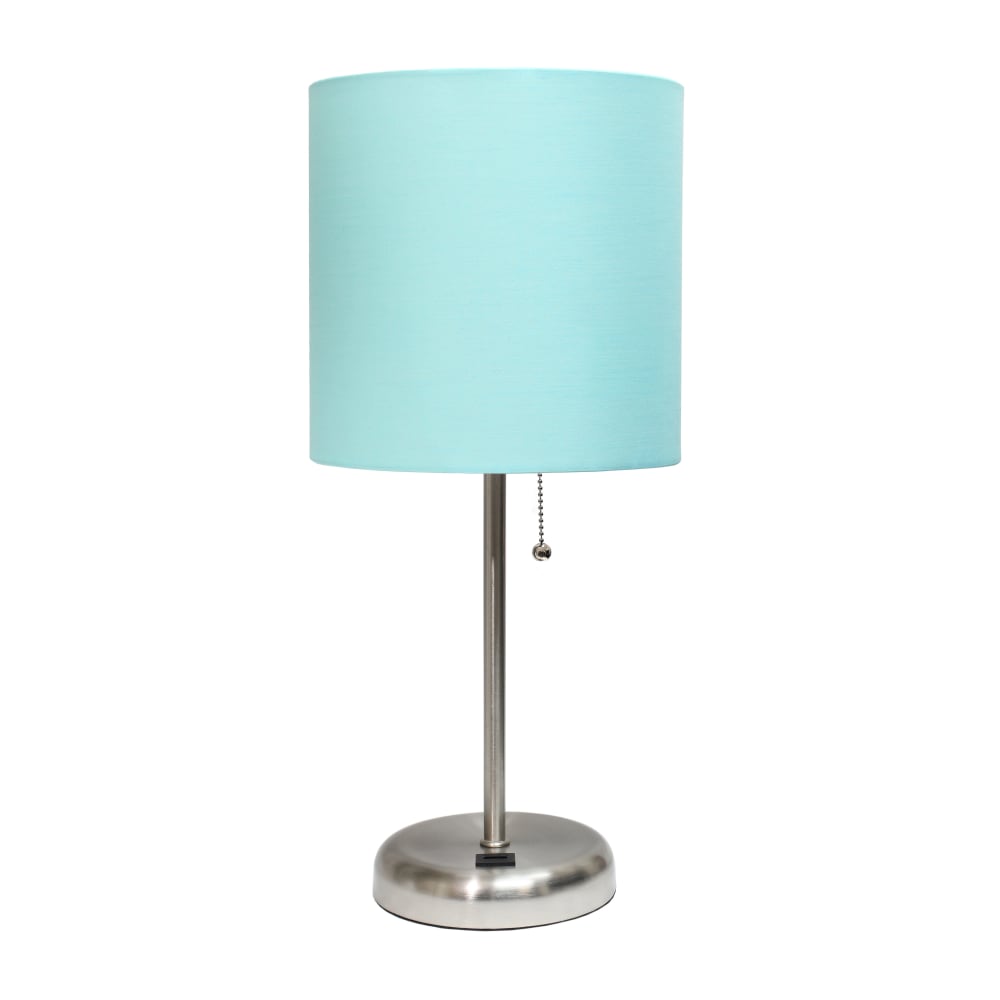 LimeLights Stick Lamp with USB charging port and Fabric Shade, 19.5inH, Aqua/Brushed Steel