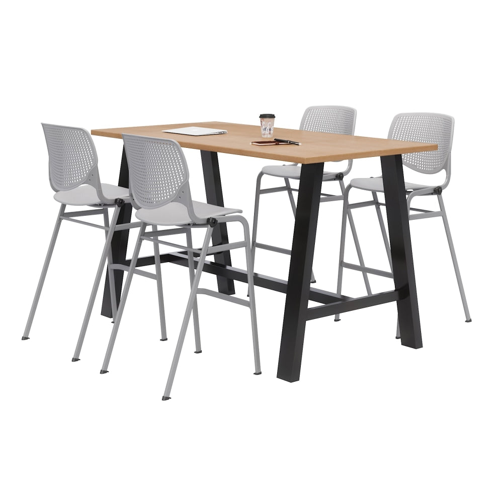 KFI Studios Midtown Bistro Table With 4 Stacking Chairs, 41inH x 36inW x 72inD, Kensington Maple/Light Gray