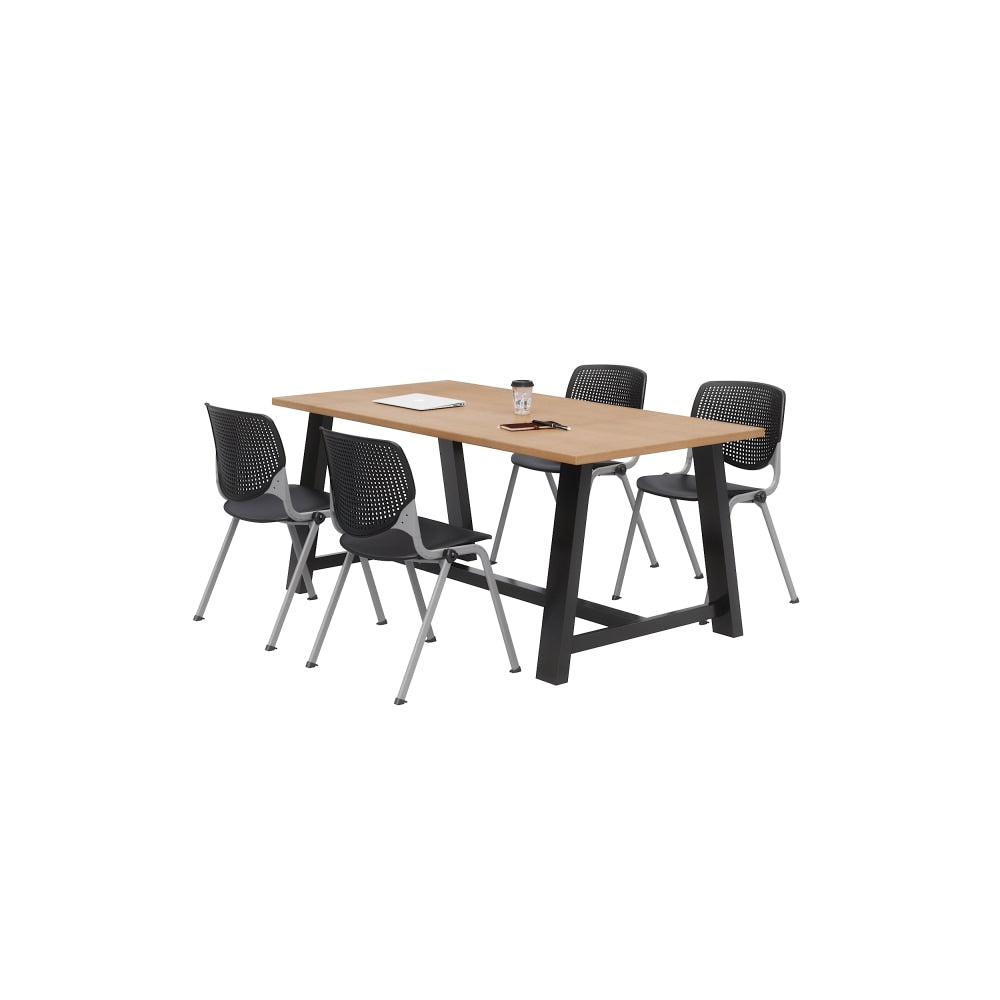 KFI Studios Midtown Table With 4 Stacking Chairs, Kensington Maple/Black