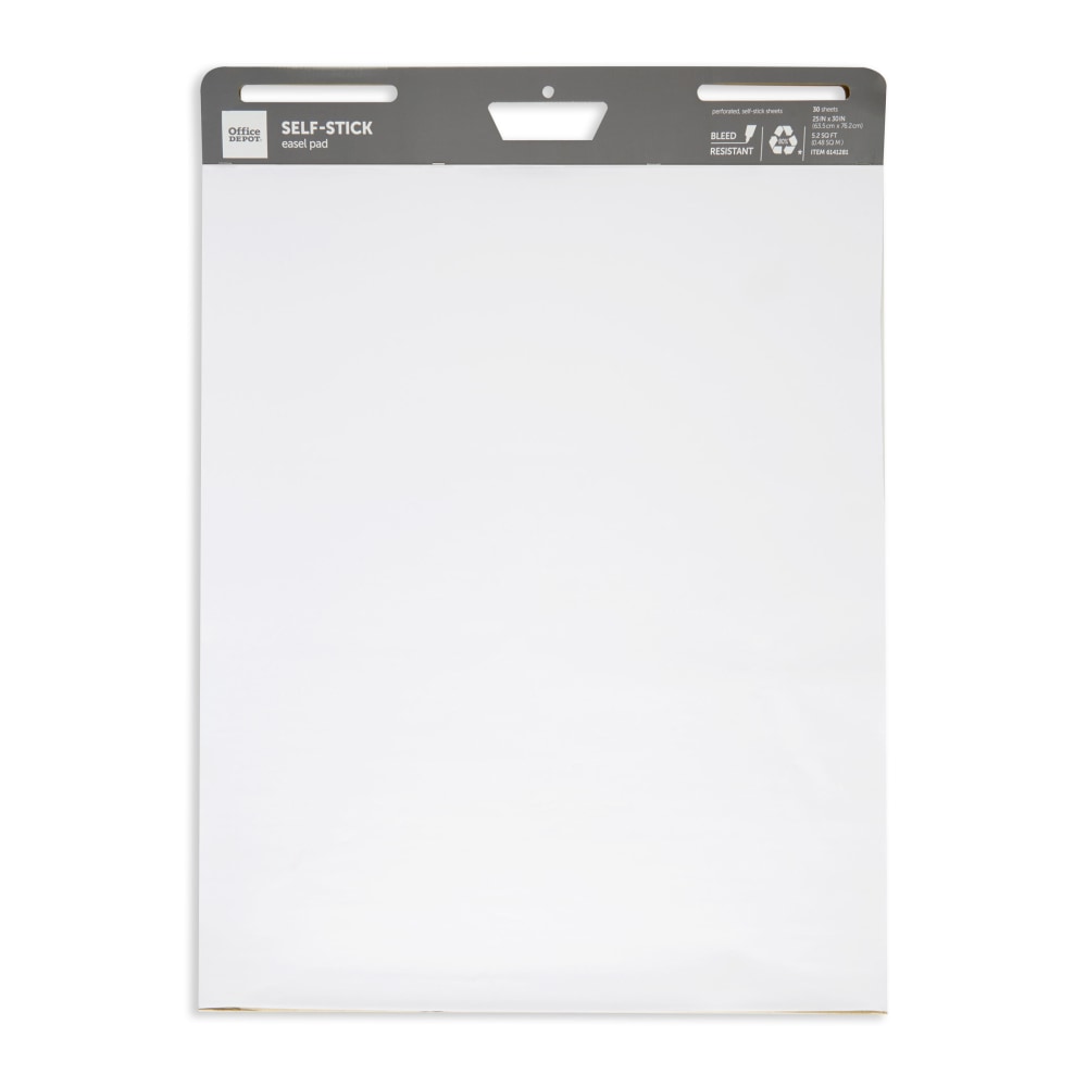 Office Depot Brand Self-Stick Easel Pad, 25in x 30in, 30 Sheets, 80% Recycled, White