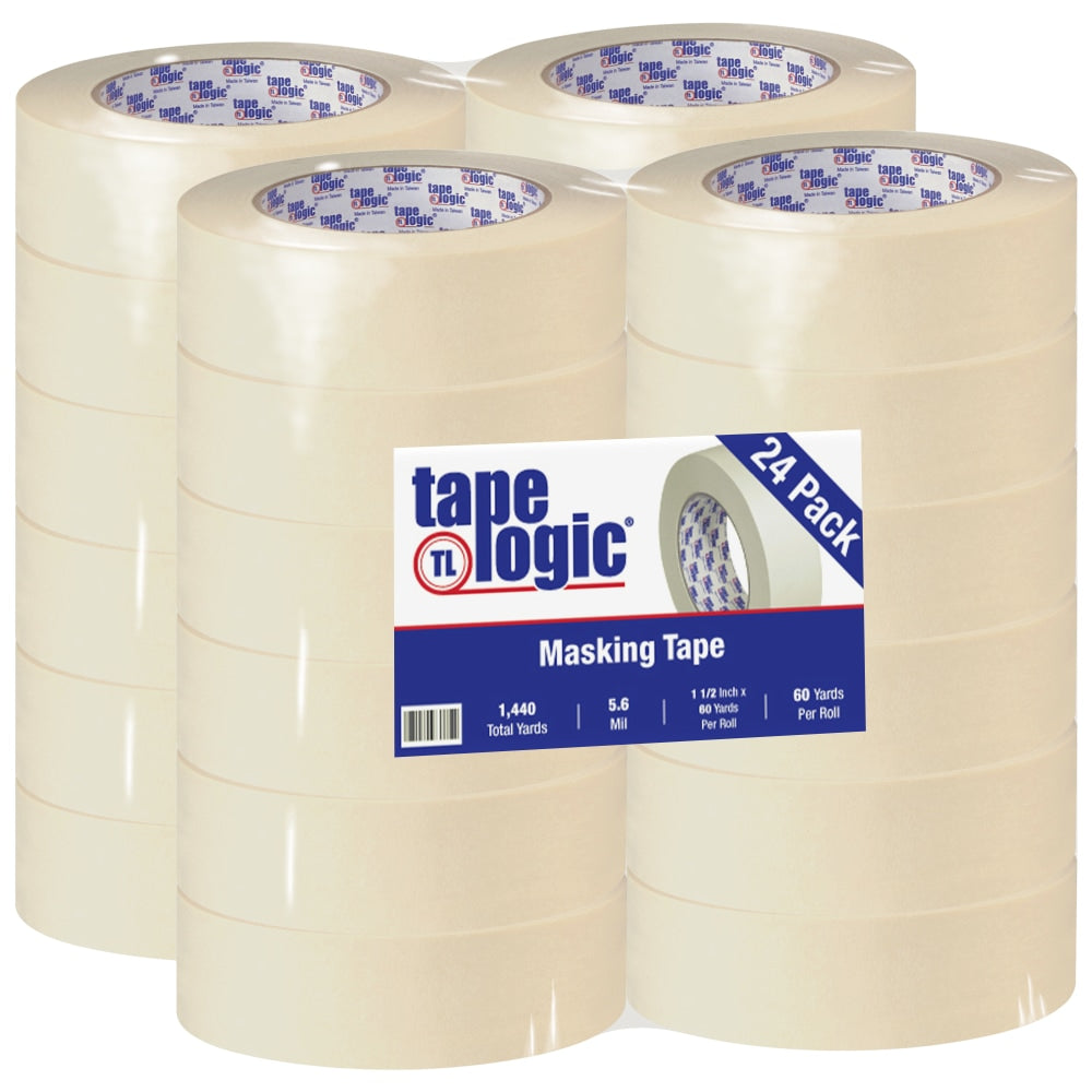 Tape Logic 2400 Masking Tape, 3in Core, 1.5in x 180ft, Natural, Pack Of 24