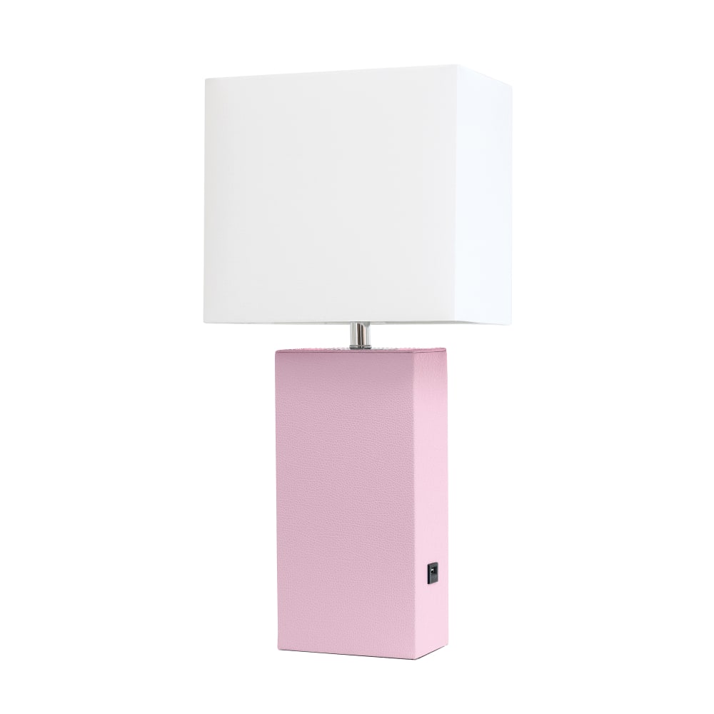 Lalia Home Lexington Table Lamp With USB Charging Port, 21inH, White/Blush Pink