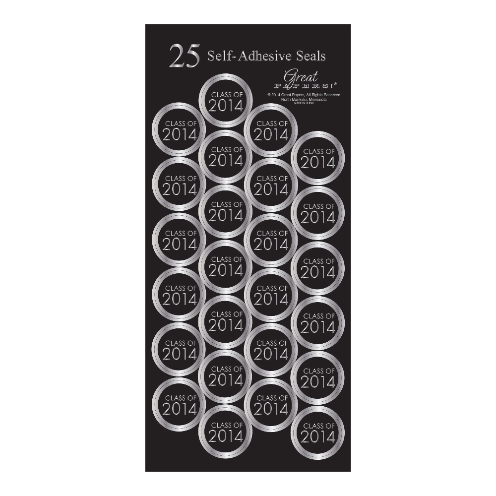 Great Papers! Grad Foil Seals, 1in, Class Of 2014, Black/Silver, Pack Of 50