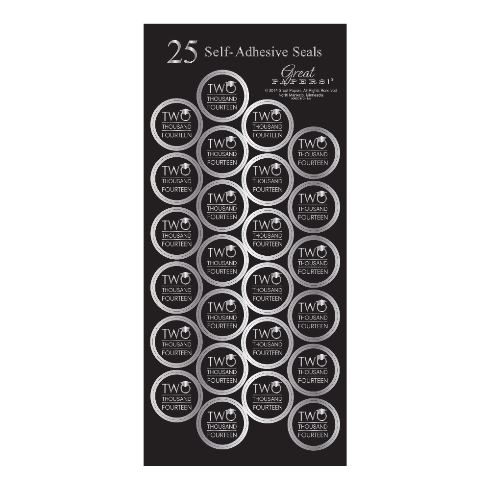 Great Papers! Grad Foil Seals, 1in, Two Thousand Fourteen, Black/Silver, Pack Of 50