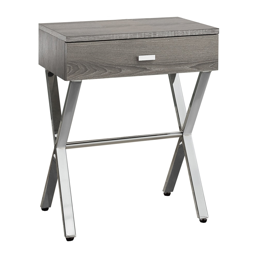 Monarch Specialties Nicole Accent Table, 22-1/4inH x 18-1/4inW x 12inD, Dark Taupe/Silver