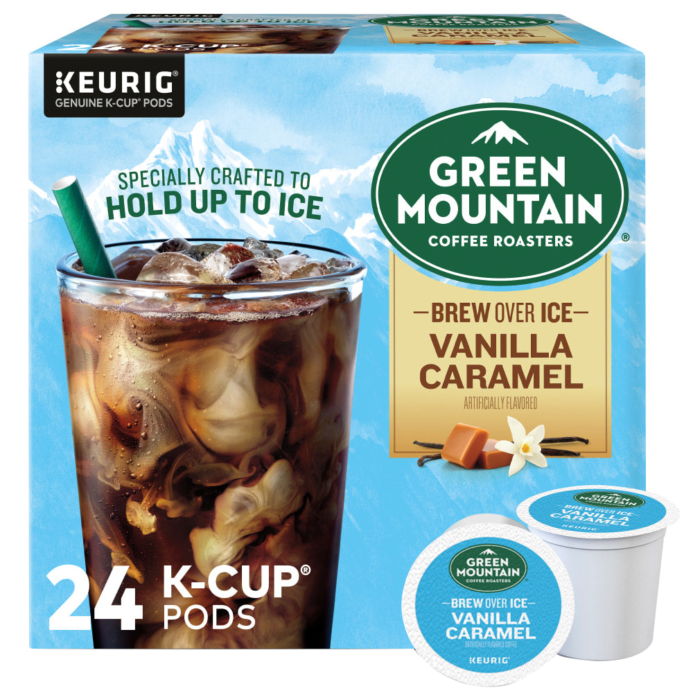 Green Mountain Coffee Single-Serve K-Cup Pods, Medium Roast, Brew Over Ice Vanilla Caramel, Carton Of 24