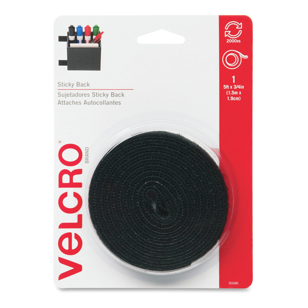 VELCRO Brand STICKY BACK Tape Roll, 3/4in x 5ft, Black