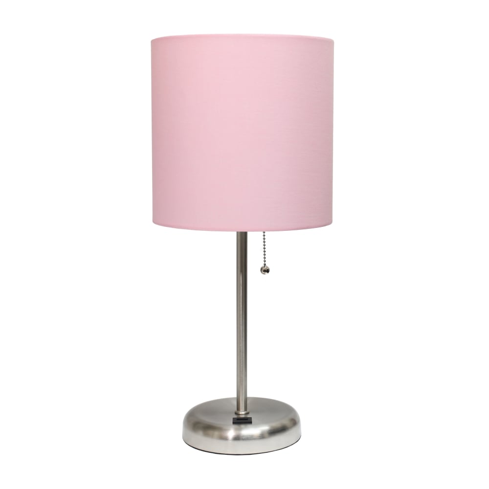 LimeLights Stick Lamp With USB Port, 19-1/2inH, Light Pink Shade/Brushed Steel Base