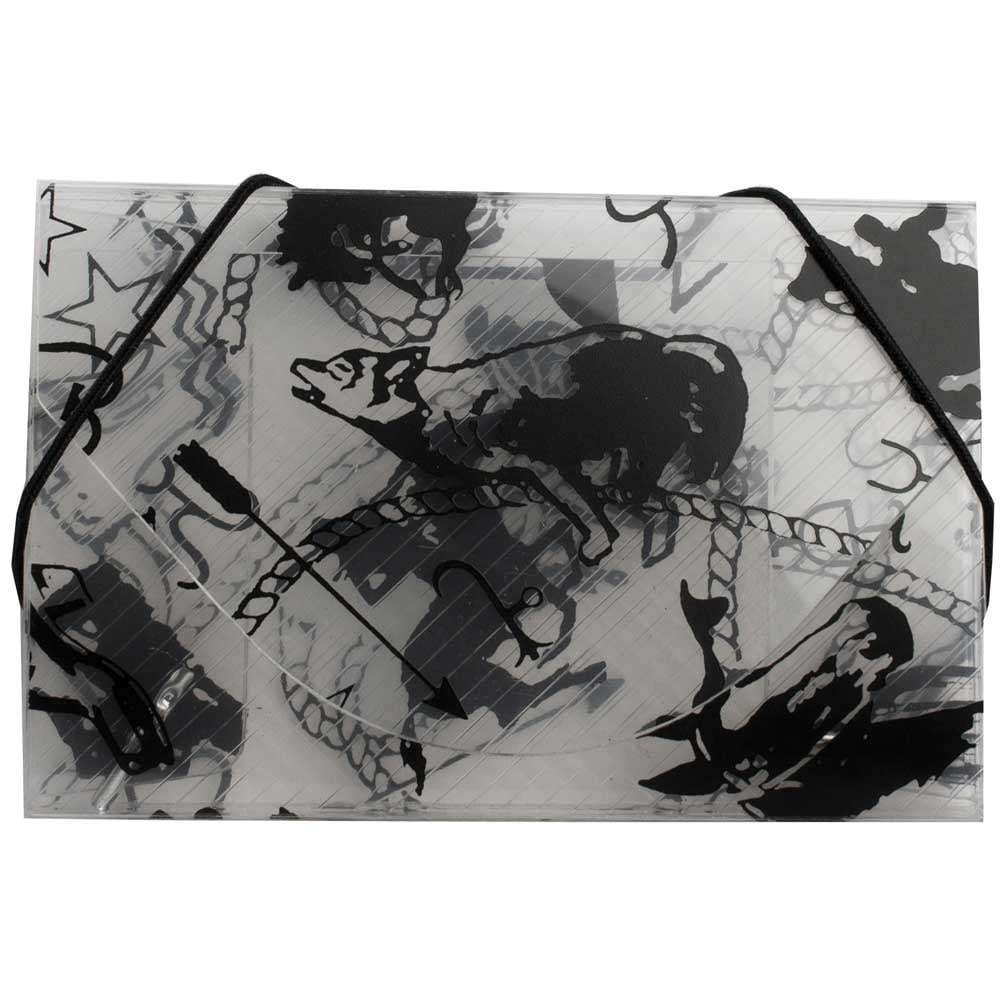 JAM Paper Plastic Business Card Case With Round Flap, 2-1/4in x 3-1/2in, Clear/Black Design