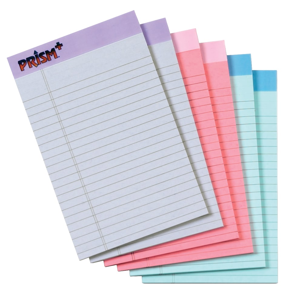 Tops Prism+ Legal Pads, 5in x 8in, Narrow Ruled, 100 Pages (50 Sheets) Per Pad, Pack Of 6 Pads, Assorted Colors