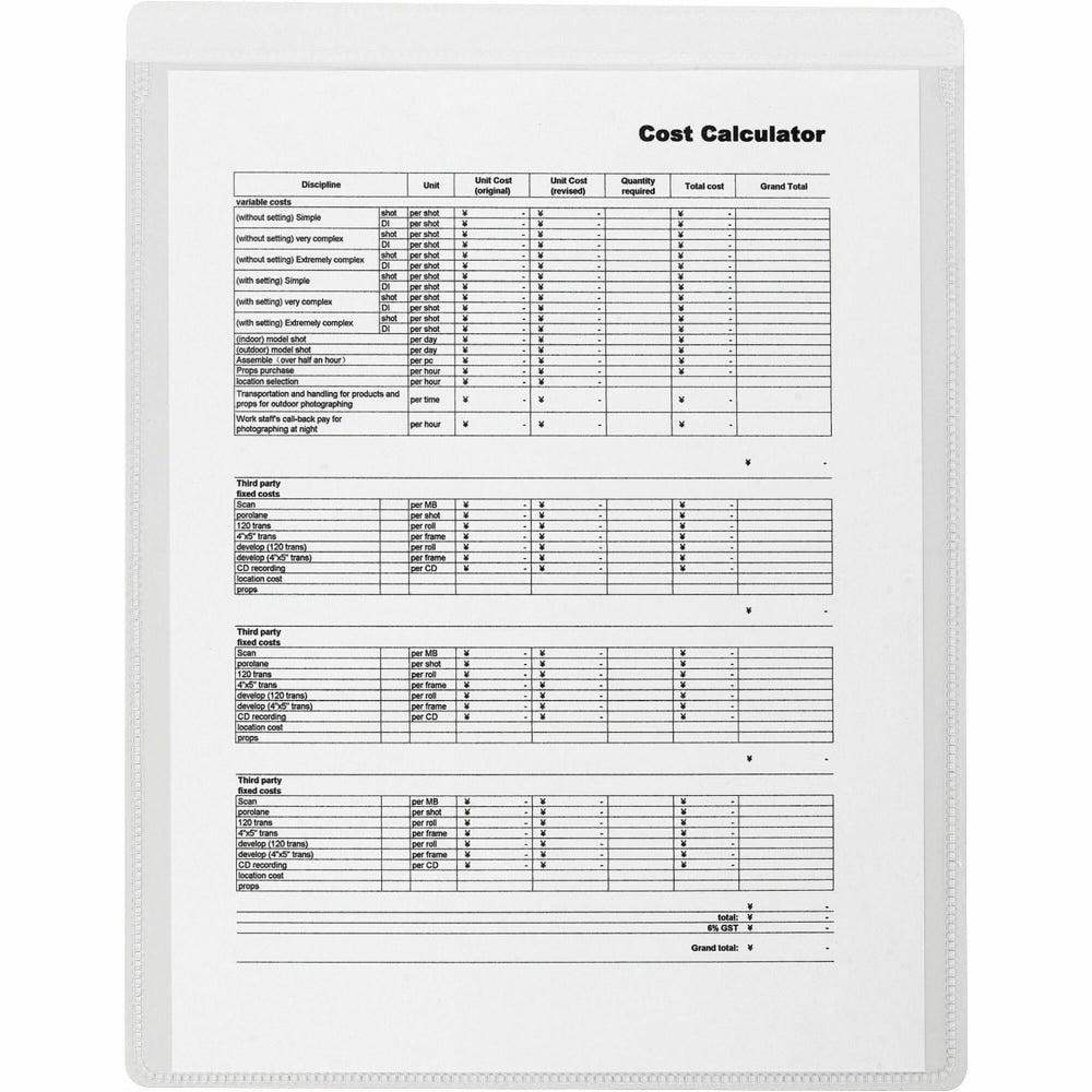 Business Source Self-Adhesive Shop Ticket Holders - 8.5in x 11in x - Vinyl - 50 / Box - Clear