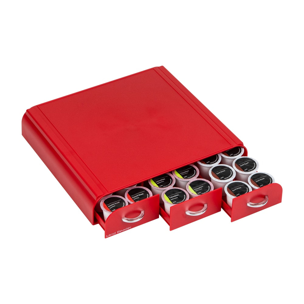 Mind Reader Single Serve Coffee Pod Organizer With 3 Drawers, 2-1/2inH x 13-1/2inW x 12-1/4inL, Red
