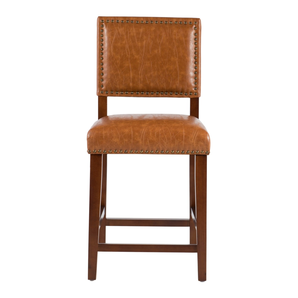 Linon Walton Faux Leather Counter Stool, Caramel/Walnut