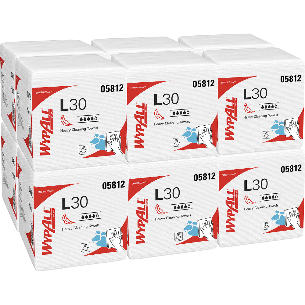 Wypall L30 Economizer Wipes, 12 1/2in x 13in, White, 90 Wipes Per Pack, Case Of 12 Packs