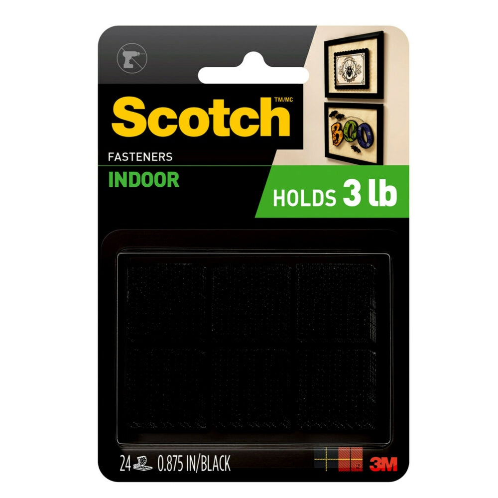 Scotch Recloseable Fasteners, Black, 7/8in x 7/8in Squares, Pack Of 24