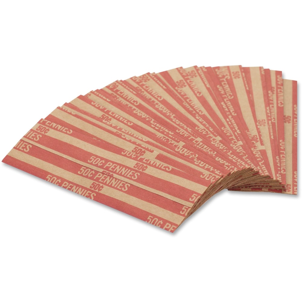 PAP-R Flat Coin Wrappers - Total $0.50 in 50 Coins of 1cents Denomination - Heavy Duty - Paper - Red