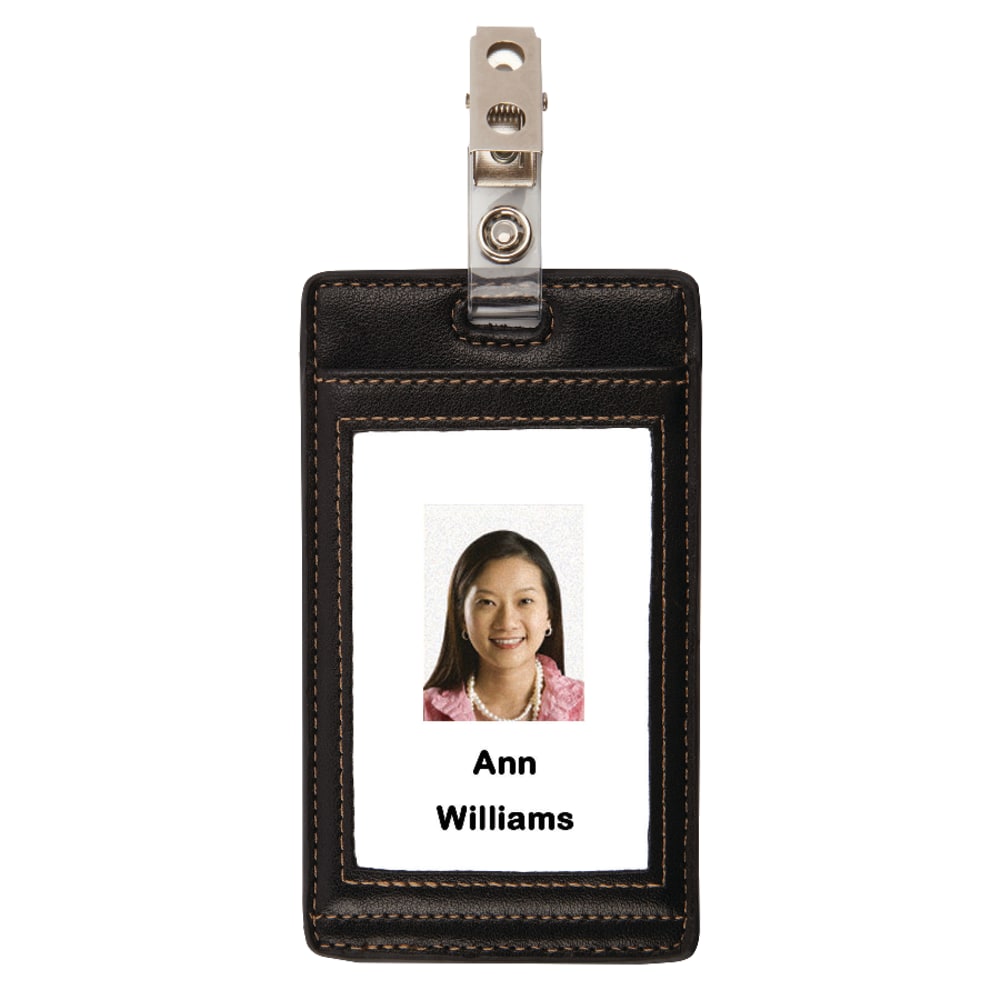 Office Depot Brand Faux Leather ID Badge Holder, Vertical, Black/Tan