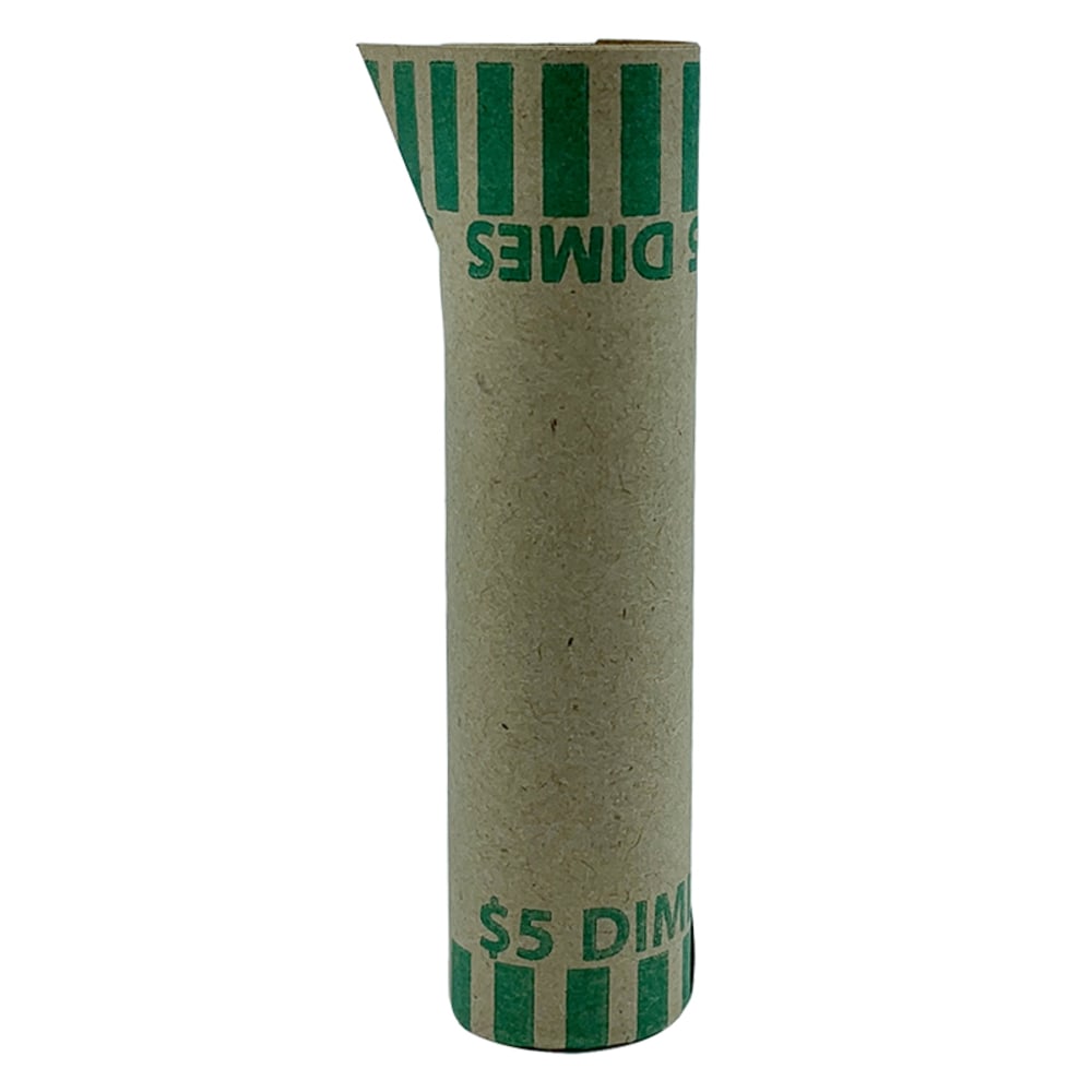 PAP-R Tubular Coin Wrappers - Total $5.0 in 50 Coins of 10cents Denomination - Heavy Duty, Burst Resistant - Kraft - Green
