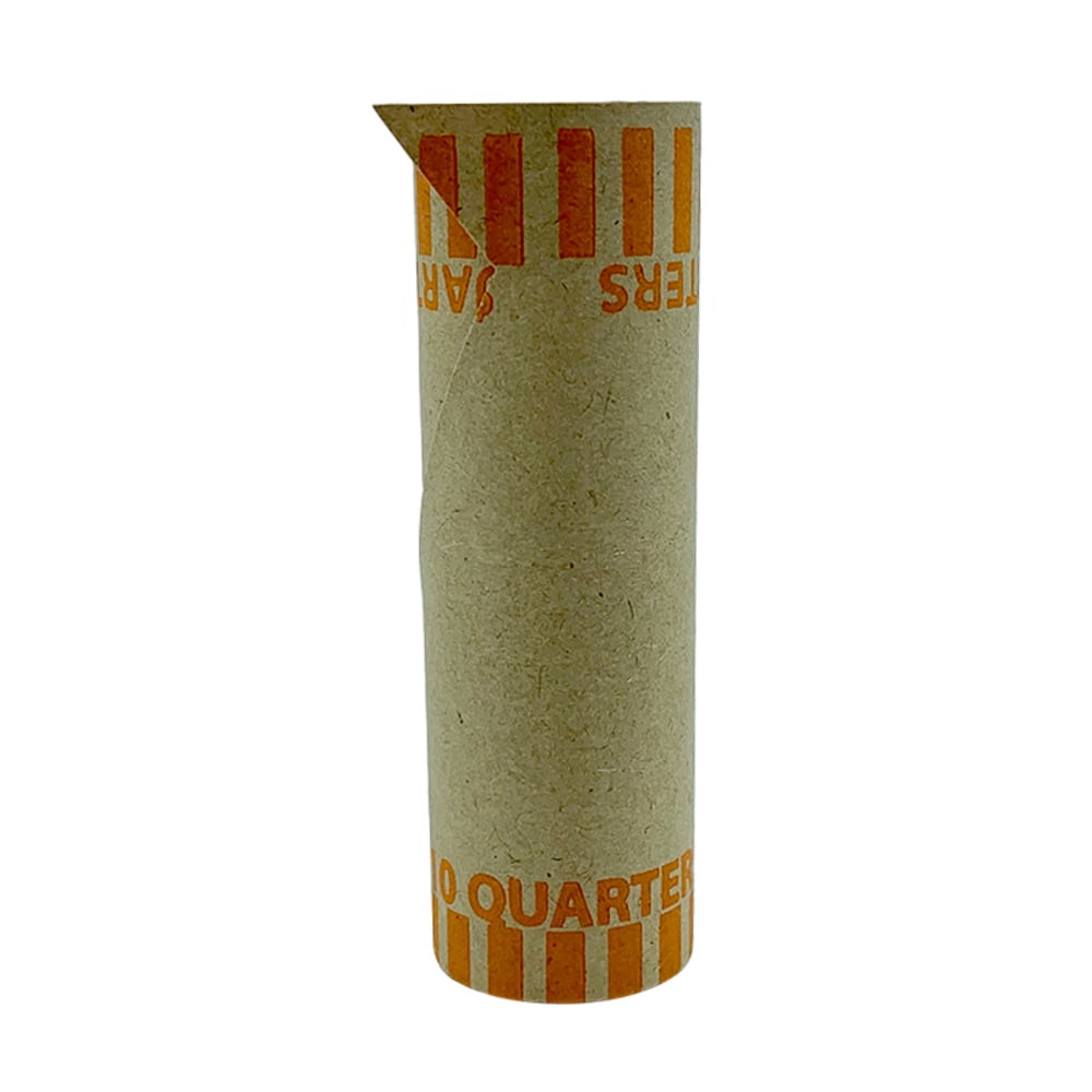 PAP-R Tubular Coin Wrappers - Total $10 in 40 Coins of 25cents Denomination - Heavy Duty, Burst Resistant - Kraft - Orange