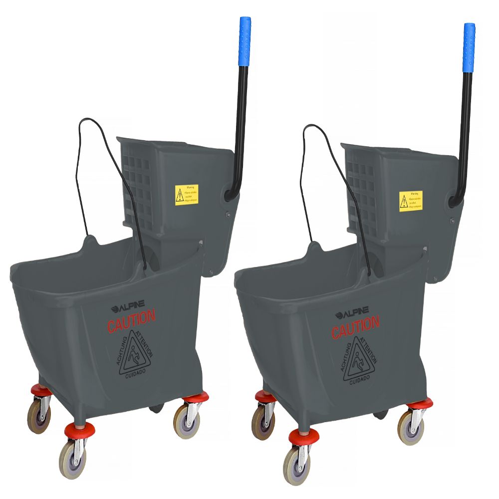 Alpine Industries 36-Quart PVC Mop Buckets With Side Wringers, 34in x 15in, Gray, Pack Of 2 Buckets