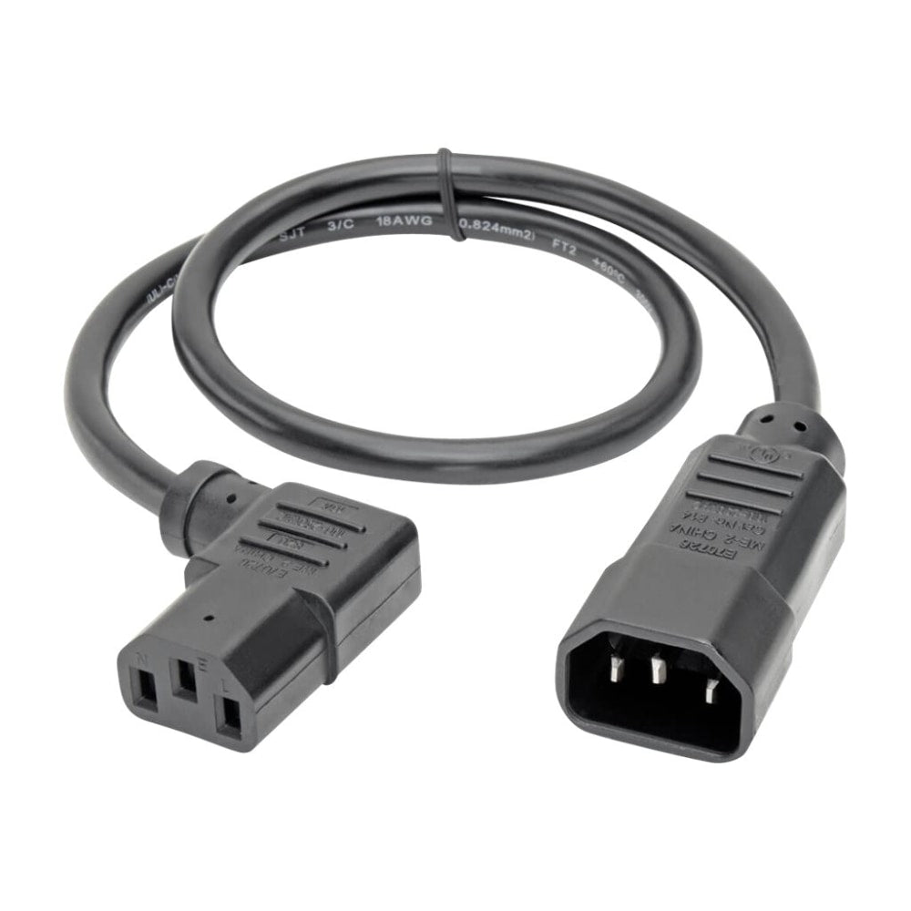 Eaton Tripp Lite Series Power Extension Cord, Right-Angle C13 to C14 PDU Style - 10A, 250V, 18 AWG, 2 ft. (0.61 m), Black - Power extension cable - IEC 60320 C14 to power IEC 60320 C13 right-angled - AC 100-250 V - 13 A - 2 ft - molded - black