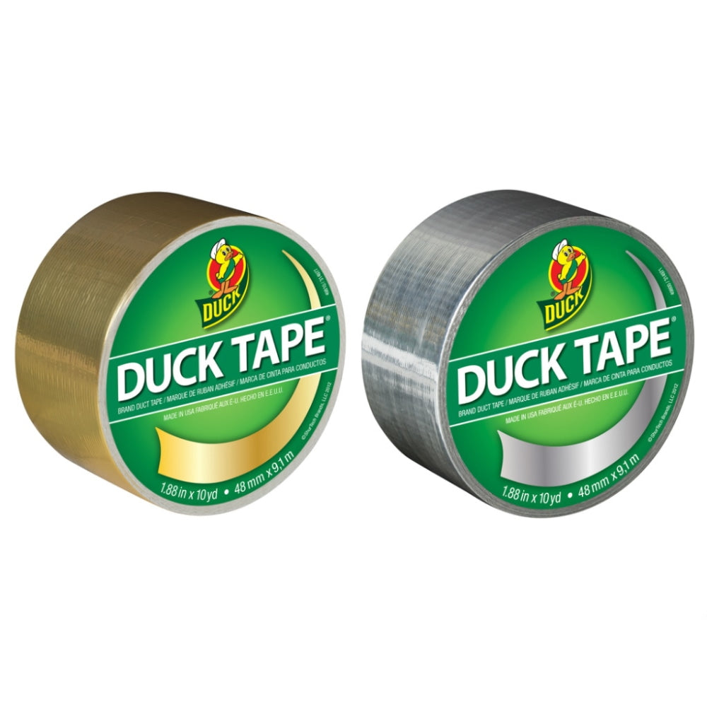 Duck Brand Color Duct Tape Rolls, 1-15/16in x 20 Yd, Gold/Chrome, Pack Of 2 Rolls