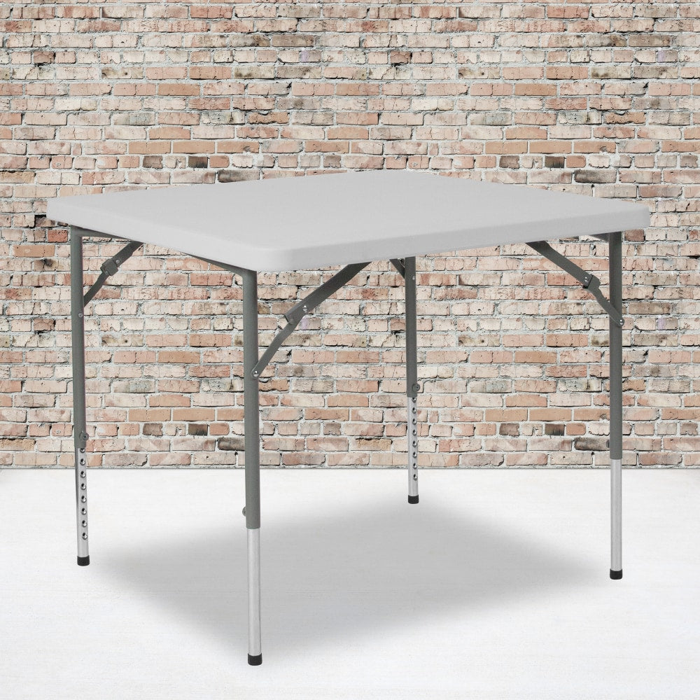 Flash Furniture Square Height-Adjustable Plastic Folding Table, 29inH x 33-1/2inW x 33-1/2inD, Granite White