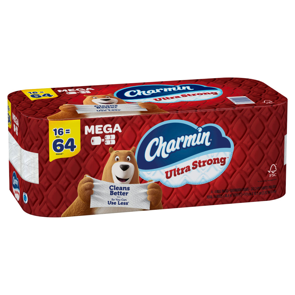 Charmin Ultra Strong 2-Ply Bathroom Tissue Rolls, 4in x 4-1/2in, White, 242 Sheets Per Roll, Pack Of 16 Rolls