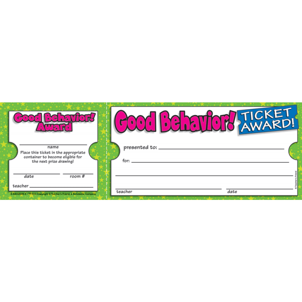 Scholastic Ticket Awards, Good Behavior, 8 1/2in x 2 3/4in
