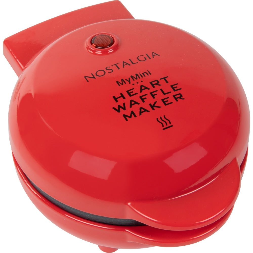 Nostalgia MyMini Personal Electric Waffle Maker, 3-3/4inH x 6-1/2inW x 5-1/4inD, Red Heart