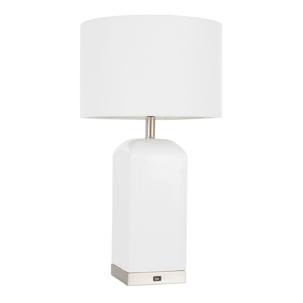 LumiSource Carmen Table Lamp, 24-1/2inH, White Shade/Silver And White Base