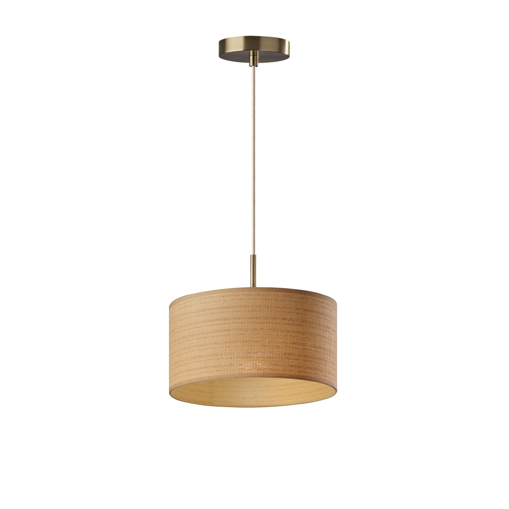 Adesso Harvest Drum Lamp, 15inW, Natural/Beige Shade/Antique Brass Base