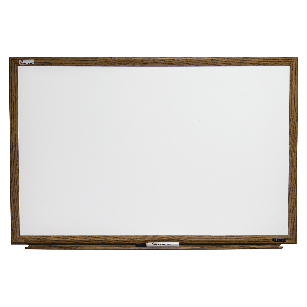 SKILCRAFT Magnetic Melamine Dry-Erase Whiteboard, 48in x 36in, Wood Frame With Oak Finish (AbilityOne 7110 01 630 5156)
