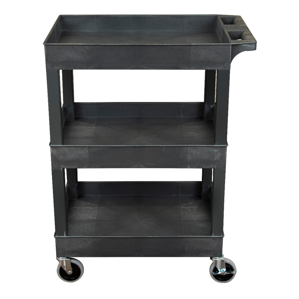 Luxor 3-Shelf Plastic Utility Cart, 36-1/4inH x 24inW x 18inD, Black