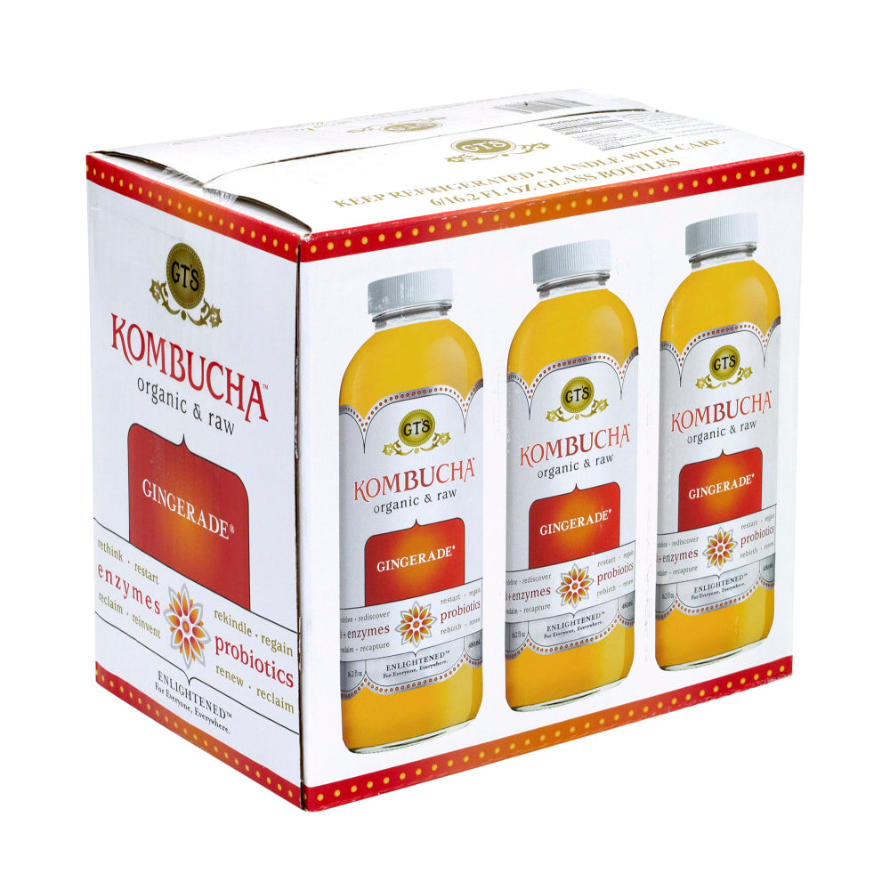 GTs Organic Raw Kombucha Gingerade, 16 Oz, Pack Of 6