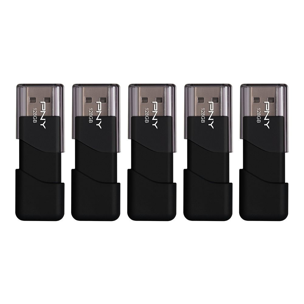 PNY Attache 3 USB 2.0 Flash Drives, 128GB, Black, Pack Of 5 Drives