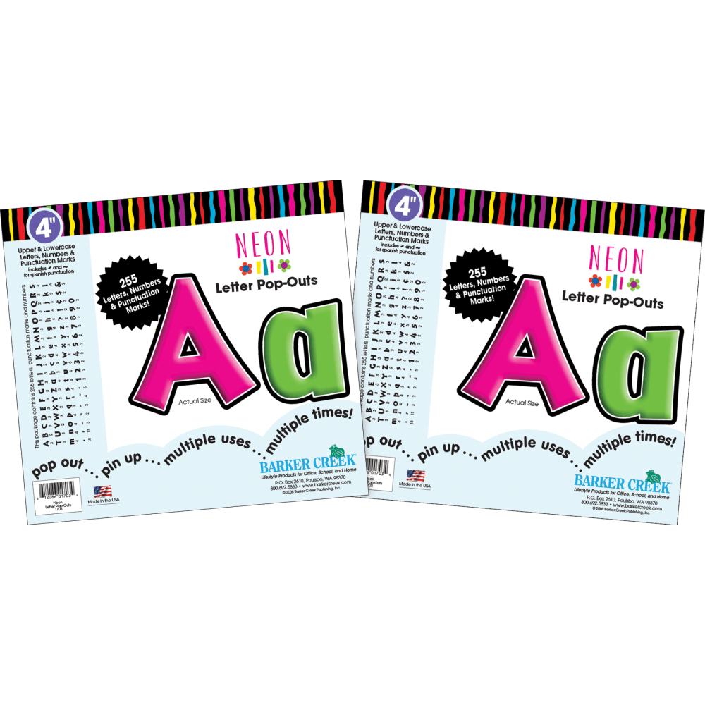 Barker Creek Letter Pop-Outs, 4in, Neon, Pack Of 510