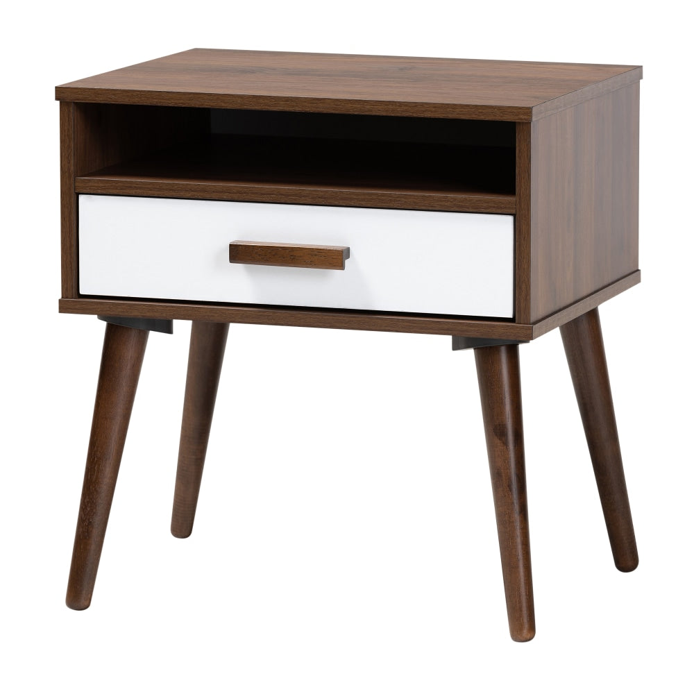 Baxton Studio 2-Tone End Table, 21-5/16inH x 19-3/4inW x 15-5/8inD, White/Walnut