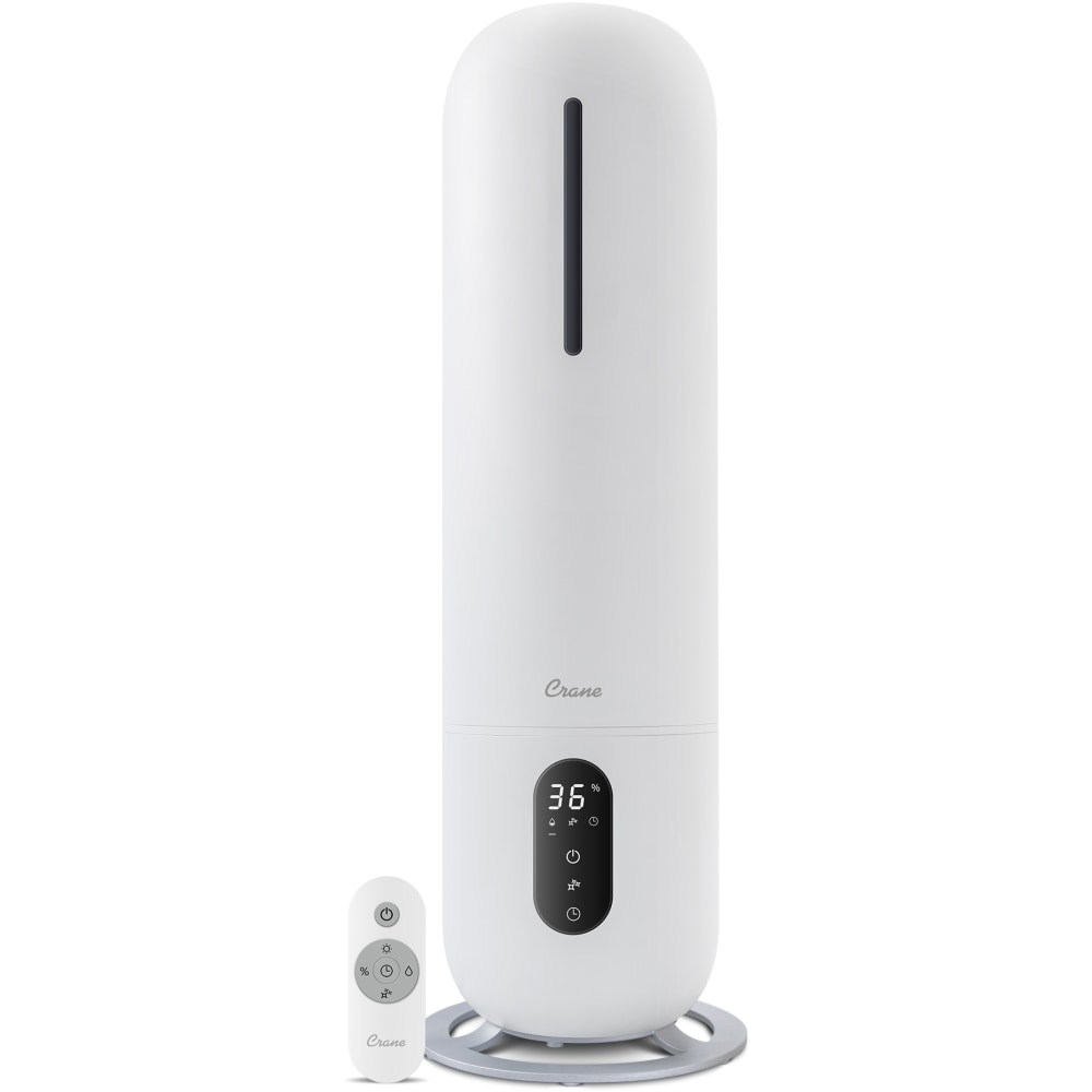 Crane Ultrasonic Cool Mist Tower Humidifier, 2 Gallon, 8-1/2in x 8-1/2in x 22in, White