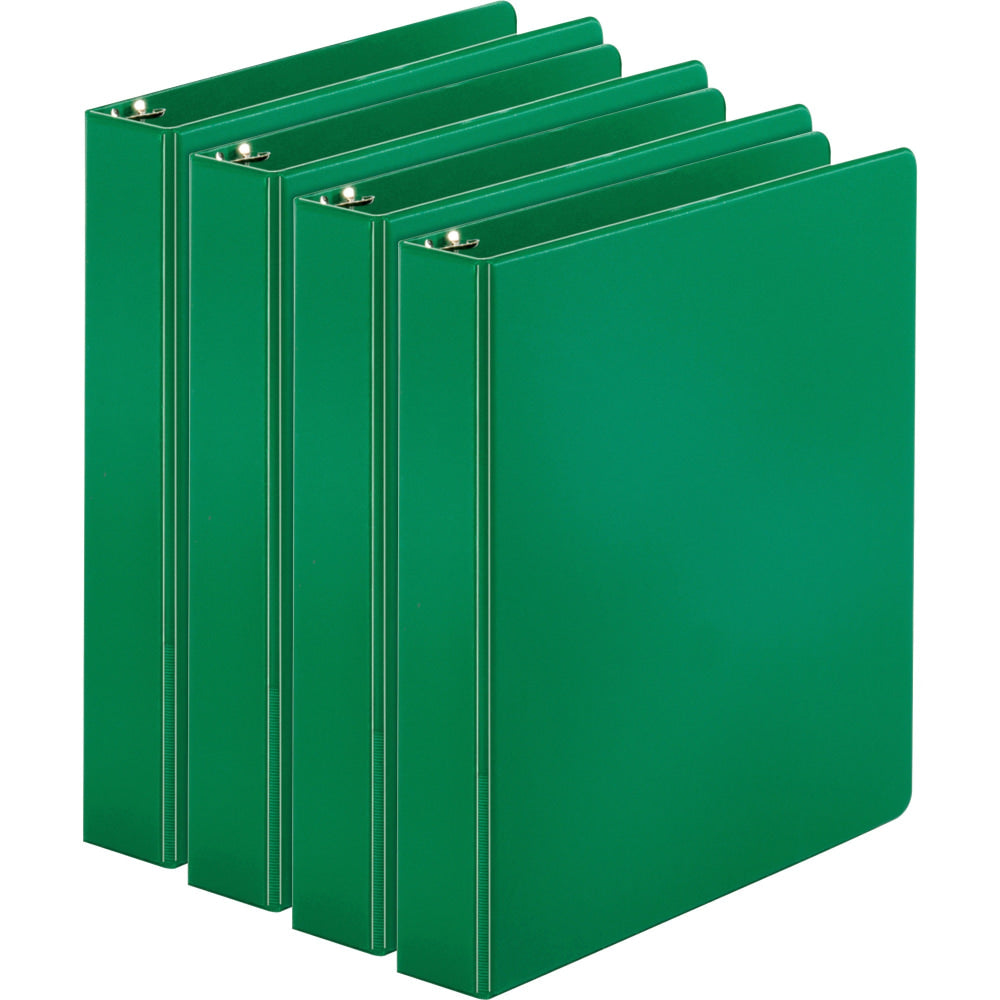 Business Source Basic Round Ring Binders, 1 1/2in Ring, 8 1/2in x 11in, Green, Pack Of 4