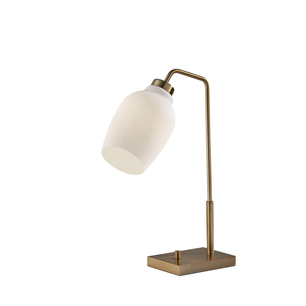 Adesso Clara Desk Lamp with USB Port, 20-1/2inH, Opal White Shade/Antique Brass Base