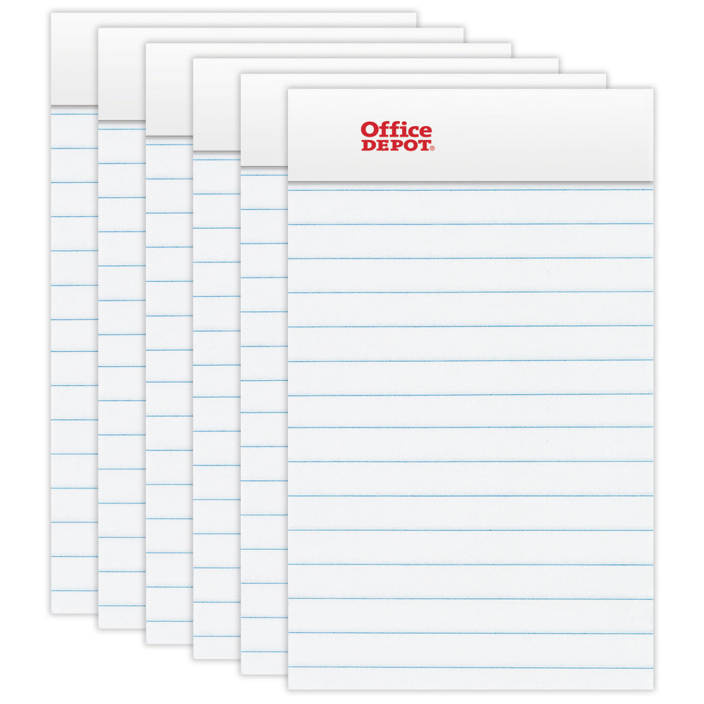 Office Depot Brand Mini Writing Pads, 3in x 5in, College Ruled, 50 Sheets, White, Pack Of 6 Pads