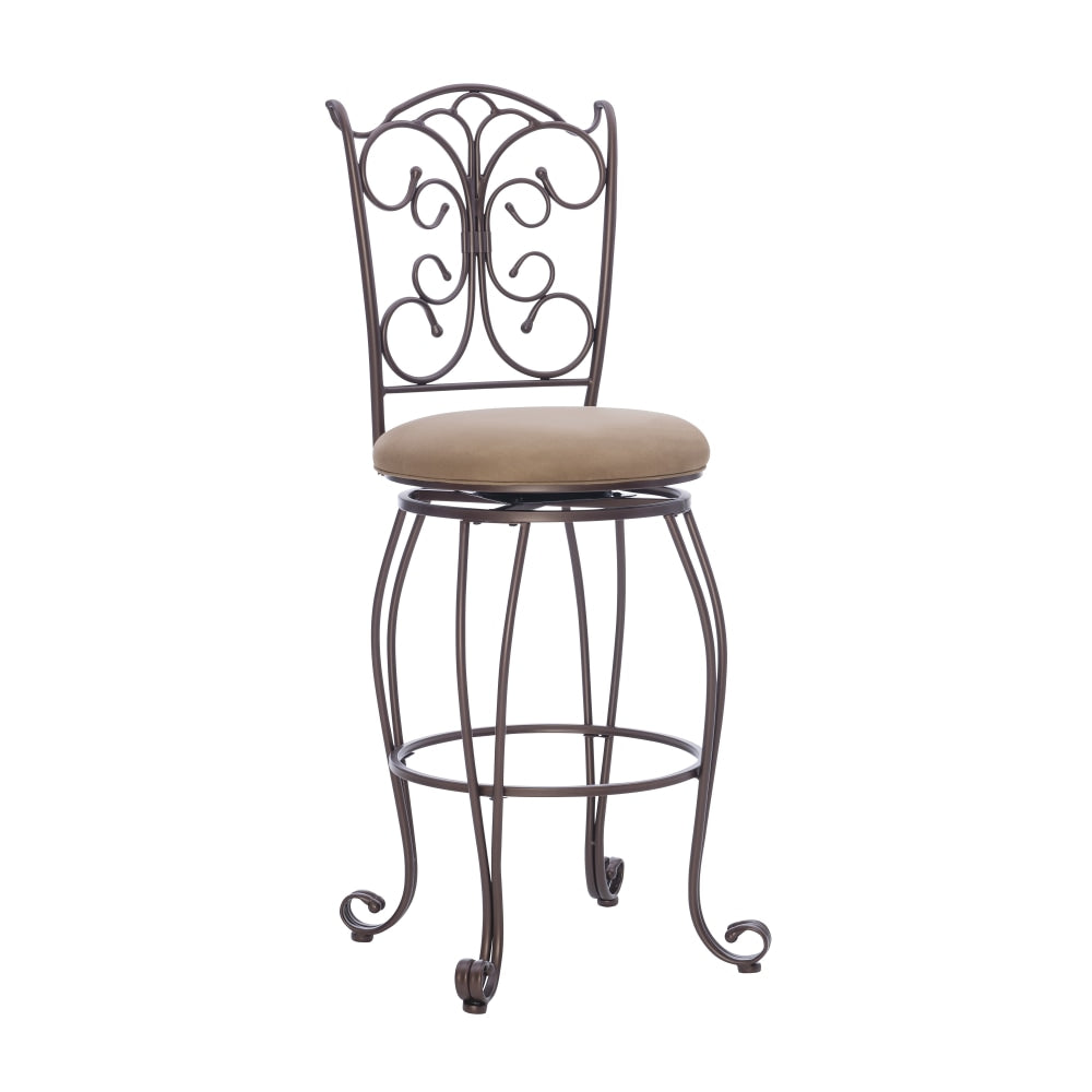 Linon Andrea 29in Gathered Back Swivel Bar Stool, Light Brown/Bronze