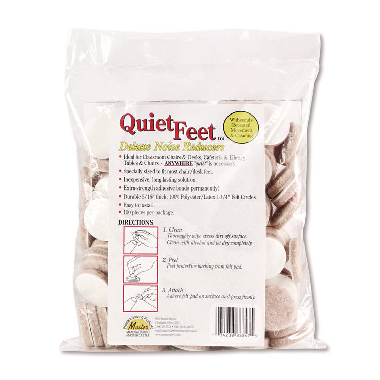 Quiet Feet Deluxe Noise Reducers, 1.25" Dia, Circular, Beige, 100/pack