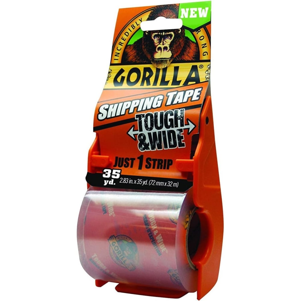Gorilla Heavy-Duty Tough & Wide Shipping/Packaging Tape - 35 yd Length x 2.83in Width - 3in Core - Dispenser Included - 1 / Pack - Clear
